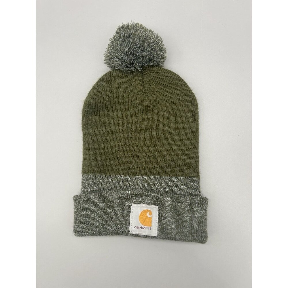Carhartt Beanie Hat Cap‎ Embroidered Pom Pom, Hunter Green/Gray. One Size